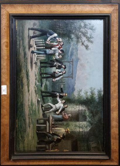  SAURFELT Léonard (c.1840-?) 
Les joueurs de quilles (bowling), 
huile sur panneau,...