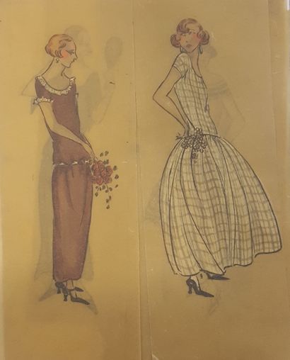 null ANONYMOUS 

Set of about twenty fashion drawings 

gouache, watercolor, pencil...