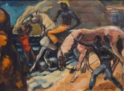  CLÉMENT Charles, 1889-1972, 
Cavaliers en bord de mer, 1929 
Peinture sur papier...