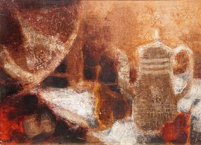 SUNOL MUNOZ RAMOS Alvar, né en 1935 
Intérieur à la cafetière 
huile sur toile (très...