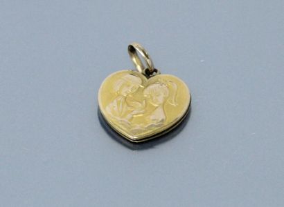 null Médaille en forme de coeur en plaqué or " Les amoureux de Peynet ", gravée par...