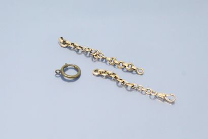 null 18k gold debris: elements of a gusset chain and a clasp.

Weight : 7.70 g.

A...