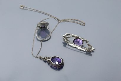 null Silver and metal set with amethysts and marcasites (missing) consisting of a...