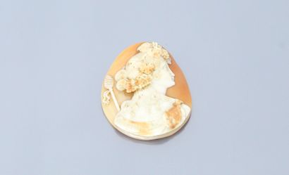 null Large shell cameo representing a woman's bust in profile, a mask on her right...