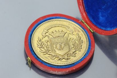 null Rare médaille civile de récomprense en or jaune (916) remise à Monsieur Fisanne...