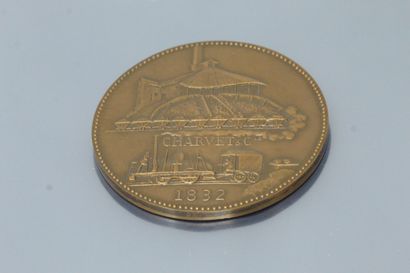 null Round table medal in bronze.

Obverse: CHARVET & Cie, a mine and a train / 1832.

Reverse:...