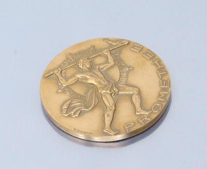 null Round table medal in bronze by ap. R.B. Baron. 

Obverse: PROMETHEE, sbg R.B....