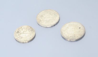 null Lot of silver coins composed of: 

- 2 x 50 francs (1974;1977) 

- 1 x 10 francs...