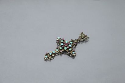 null Important silver cross pendant with turquoise and rubies. 

Gross weight : 18.44...