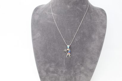 null Silver snake chain and a colored pendant signed "Calvin Begay" in silver. 

Necklace...