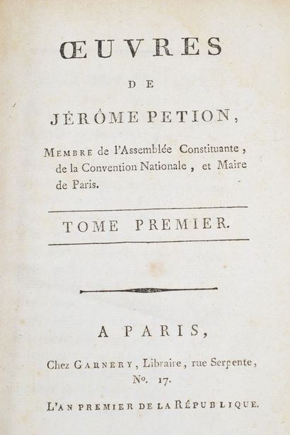null PÉTION de VILLENEUVE (Jérôme). Works. Paris, Garnery, The First [- Second] Year...