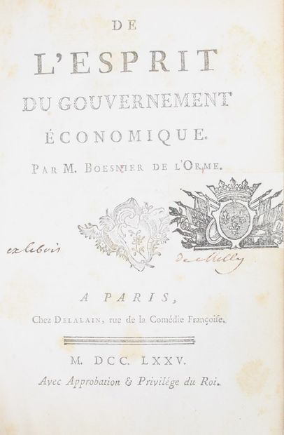 null BOESNIER DE L'ORME (Paul). On the spirit of economic government. Paris, Delalain,...
