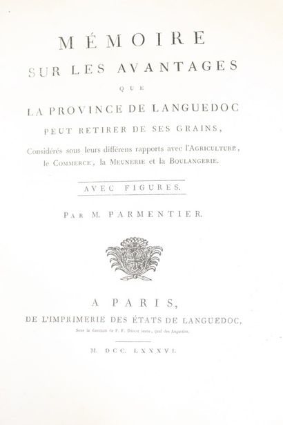 null PARMENTIER (Antoine-Augustin). Memoir on the advantages that the province of...
