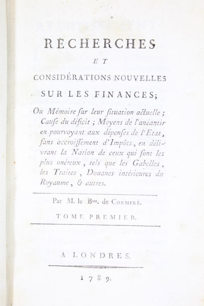 null CORMERÉ (Guillaume-François de Mahy, baron de). New researches and considerations...