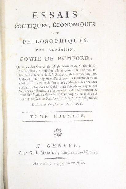 null RUMFORD (Benjamin Thomson, comte de). Essais politiques, économiques et philosophiques....