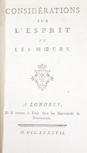null [SÉNAC DE MEILHAN (Gabriel). Considerations on the spirit and the manners. London,...