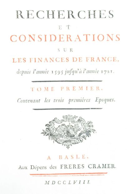 null [FORBONNAIS (François Véron de)]. Recherches et considérations sur les finances...