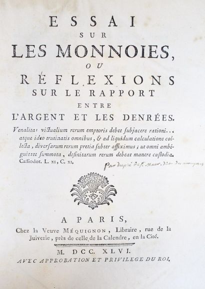 null DUPRÉ DE SAINT-MAUR (Nicolas-François)]. Essai sur les monnoies, ou Réflexions...