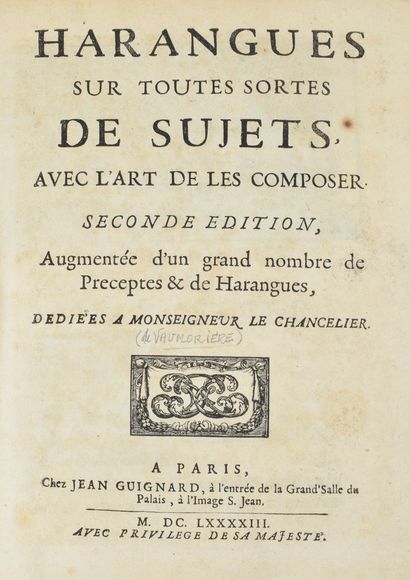 null [VAUMORIÈRE (Pierre d'Ortigues de). Harangues on all sorts of subjects, with...