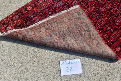 null Hamadan (Iran), 1975. 

Velours en laine sur fondations en coton. 

Champ bleu...