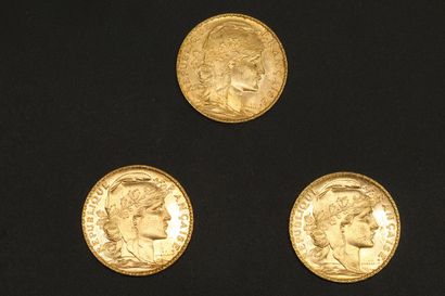null Trois pièces en or de 20 francs Coq 1913.

1913 (x3).



Poids : 19.35 g - TB...