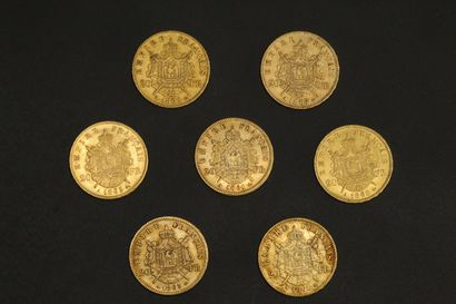 null Sept pièces en or de 20 francs Napoléon III tête laurée.

1861 A (x1) - 1863...