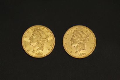 null Lot de deux pièces en or de 20 dollars "Liberty Head - Double Eagle". (1890...
