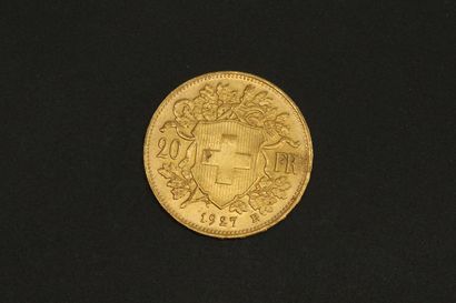 null 
Pièce en or de 20 francs suisses Vreneli. 1927 B (x1). Poids : 6.45 g - TT...