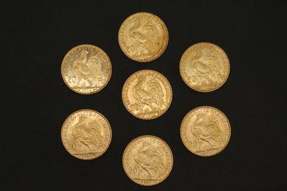 null Sept pièces en or de 20 francs Coq 1904.

1904 (x7).



Poids : 45.10 g - TB...