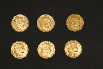 null Six pièces en or de 20 francs Coq 1902.

1902 (x6).



Poids : 38.70 g - TB...