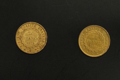 null Deux pièces en or de 20 francs Génie.

1875 A (x2).

A : atelier Paris.



Poids...