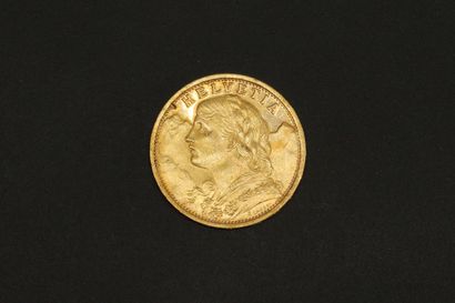 null 
Pièce en or de 20 francs suisses Vreneli. 1927 B (x1). Poids : 6.45 g - TT...