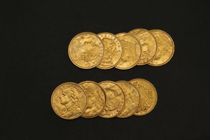 null Dix pièces en or de 20 francs suisses Vreneli 1916.

1916 B (x10).



Poids...
