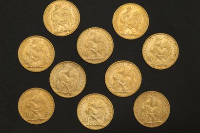 null Dix pièces en or de 20 francs Coq 1906.

1906 (x10).



Poids : 64.50 g - TB...