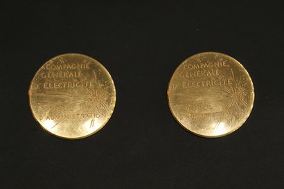 null Deux médailles en or 24k (hippocampe) Compagnie Générale d'Electricité, d'ap....