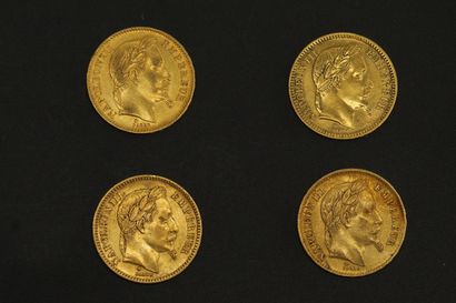 null Quatre pièces en or de 20 francs Napoléon III tête laurée.

1863 BB (x1) - 1864...