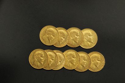 null 
Lot de pièces dix en or de 20 francs Napoléon III tête nue (1855 BB ; 1856...