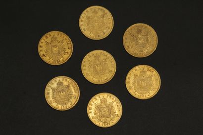 null Sept pièces en or de 20 francs Napoléon III tête laurée.

1861 A (x2) - 1862...