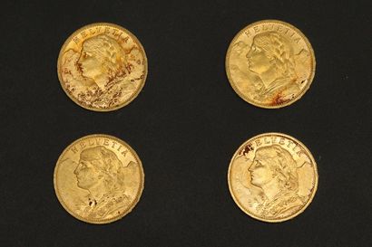 null Quatre pièces en or de 20 francs suisses Vreneli 1916.

1916 B (x4).



Poids...