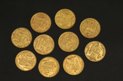 null Dix pièces en or de 20 francs Génie IIIè République.

1876 A (x2) - 1877 A (x1)...