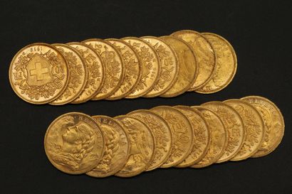 null Vingt pièces en or de 20 francs suisses Vreneli 1916.

1916 B (x20).



Poids...