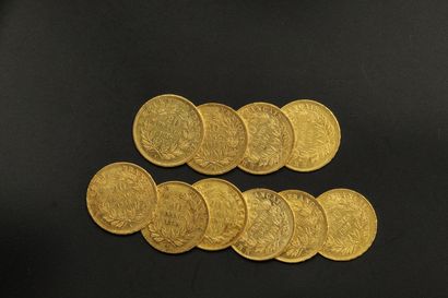 null 
Lot de pièces dix en or de 20 francs Napoléon III tête nue (1855 BB ; 1856...