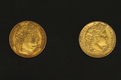null Deux pièces en or de 20 francs Cérès IIème République 1851.

1851 A (x2).



A...