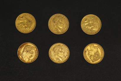 null Six pièces en or de 20 francs Napoléon III tête laurée.

1863 BB (x3) - 1865...