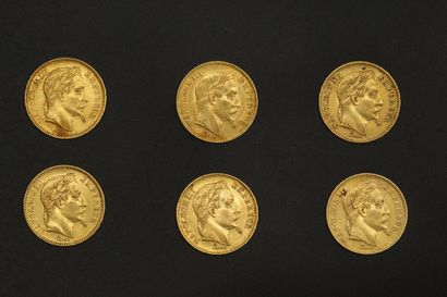 null Six pièces en or de 20 francs Napoléon III tête laurée.

1863 BB (x1) - 1865...
