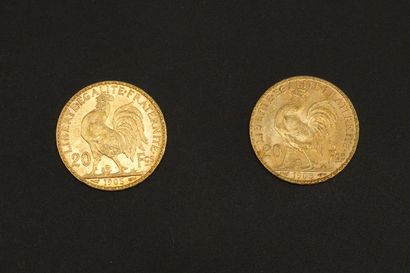 null Deux pièces en or de 20 francs Coq 1905.

1905 (x2).



Poids : 12.90 g - TB...