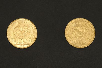 null Deux pièces en or de 20 francs Coq " Dieu protège la France " 1901.

1901 (x2).



Poids...