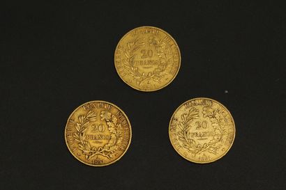 null Trois pièces en or de 20 francs Cérès IIème République.

1851 A (x3).



A :...