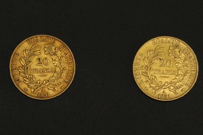 null Deux pièces en or de 20 francs Cérès IIème République 1851.

1851 A (x2).



A...