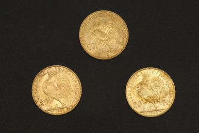 null Trois pièces en or de 20 francs Coq 1904.

1904 (x3).



Poids : 19.35 g - TB...